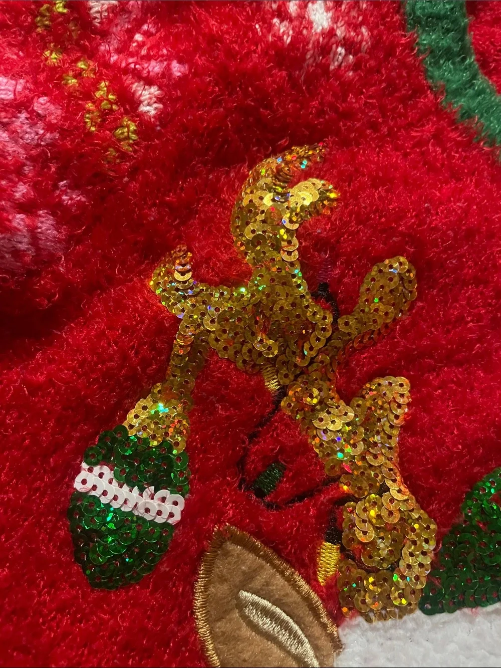 Holiday Time Red Holiday Sweater with Green Trim and Reindeer Motif